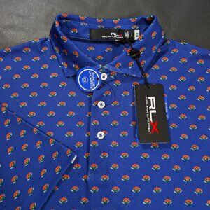 $99 RLX Ralph Lauren Royal Blue Floral AOP Wicking Polo Shirt Men`s Size L